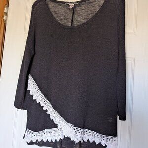 Flawless brand sheer sweater with crocheted trim